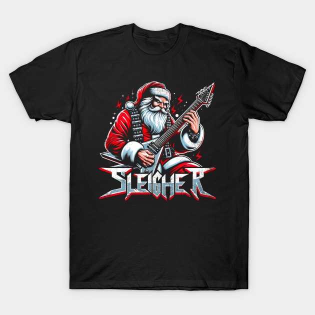 Sleigher Santa Claus Rock Christmas T-Shirt by opippi